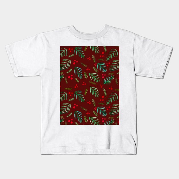 Christmas tree branches and berries - red and green Kids T-Shirt by wackapacka